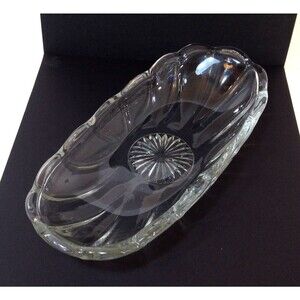 Vintage Clear Crystal Cut Glass Oval Relish Serving Dish Bowl Candy Nuts 8x4"